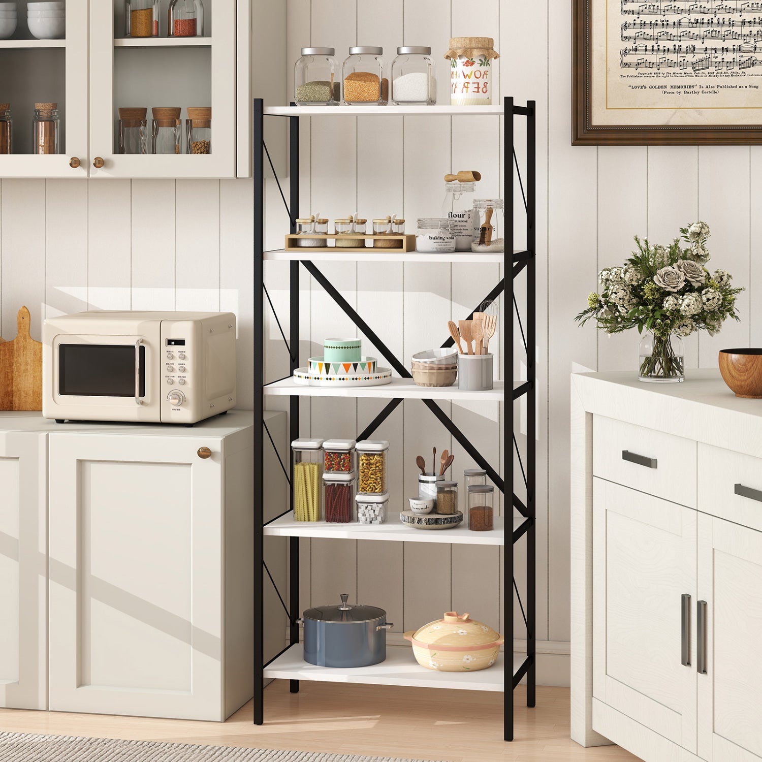 5-Tier Tall Bookshelf Industrial Bookcase with Heavy-Duty Metal Frame Modern Storage, White Bookcases at Gallery Canada