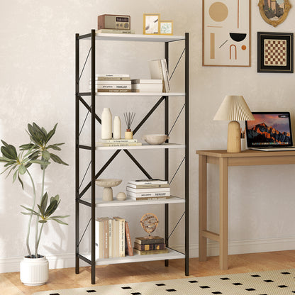 5-Tier Tall Bookshelf Industrial Bookcase with Heavy-Duty Metal Frame Modern Storage, White Bookcases at Gallery Canada