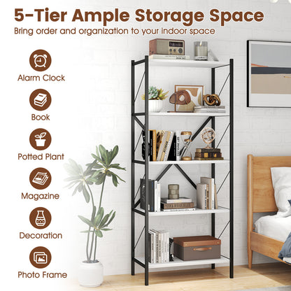 5-Tier Tall Bookshelf Industrial Bookcase with Heavy-Duty Metal Frame Modern Storage, White Bookcases at Gallery Canada