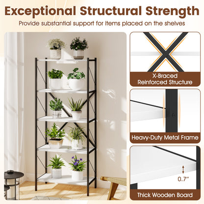 5-Tier Tall Bookshelf Industrial Bookcase with Heavy-Duty Metal Frame Modern Storage, White Bookcases at Gallery Canada