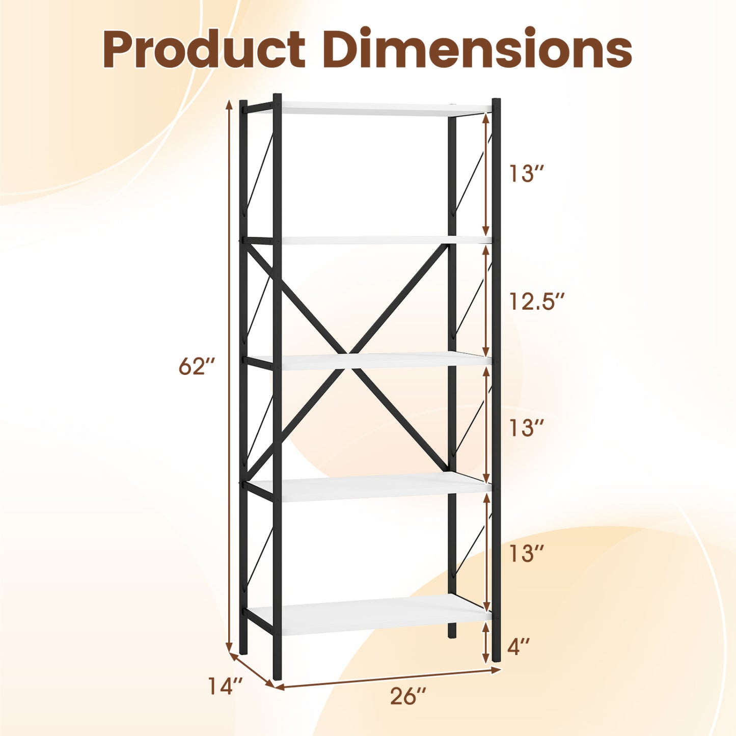 5-Tier Tall Bookshelf Industrial Bookcase with Heavy-Duty Metal Frame Modern Storage, White Bookcases at Gallery Canada