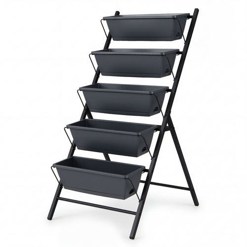 5-Tier Vertical Garden Bed With Drainage, Removable Trays, Black