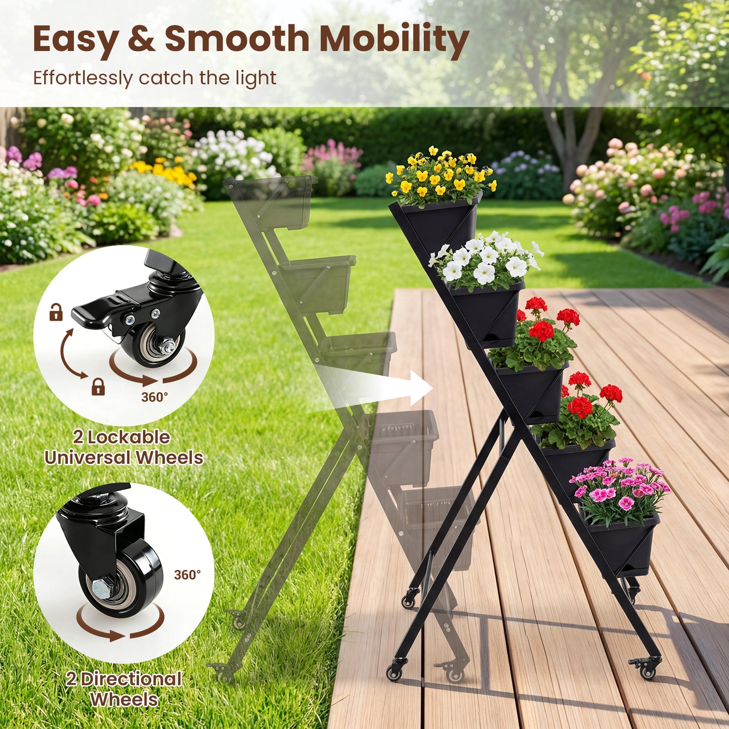 5-Tier Vertical Raised Garden Bed With Wheels, Black Raised Garden Beds at Gallery Canada