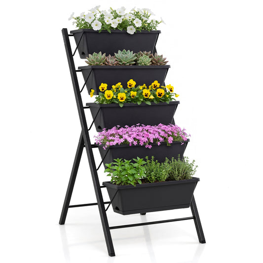 5-Tier Vertical Raised Garden Bed, With Drainage Holes, Black Raised Garden Beds Black at Gallery Canada