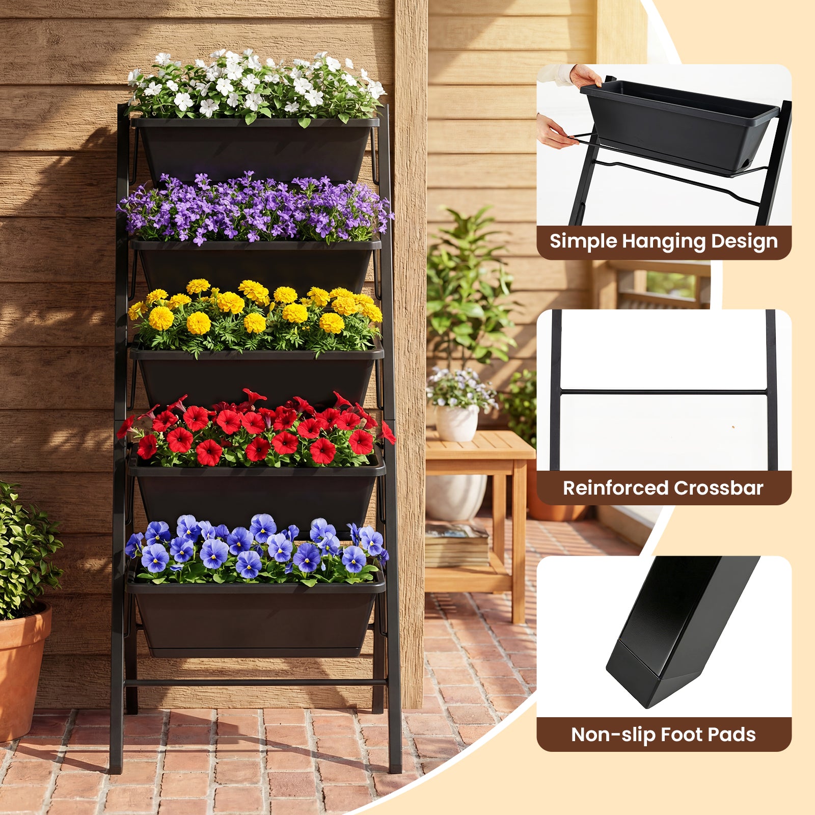 5-Tier Vertical Raised Garden Bed, With Drainage Holes, Black Raised Garden Beds at Gallery Canada