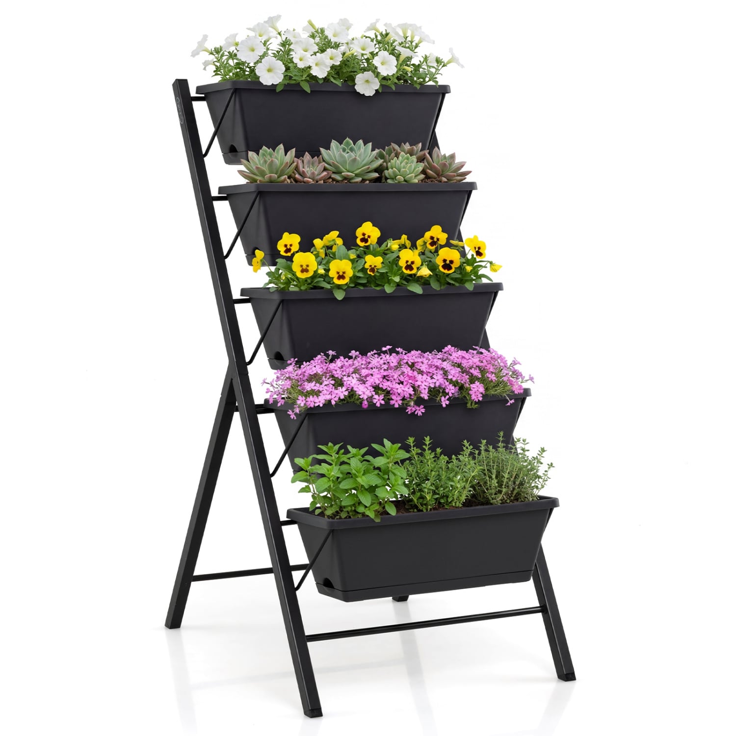 5-Tier Vertical Raised Garden Bed, With Drainage Holes, Black Raised Garden Beds Black at Gallery Canada