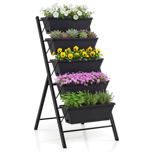 5-Tier Vertical Raised Garden Bed, With Drainage Holes, Black Raised Garden Beds Black at Gallery Canada