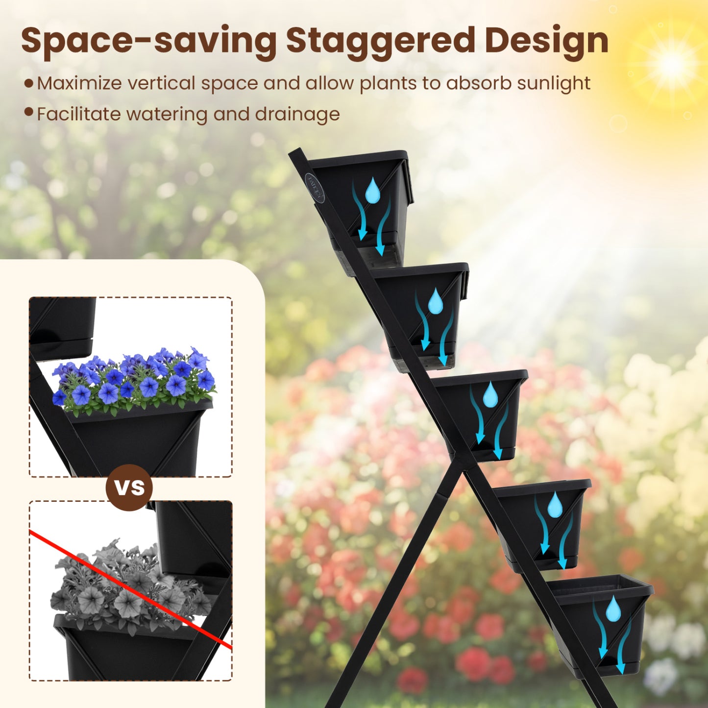 5-Tier Vertical Raised Garden Bed, With Drainage Holes, Black Raised Garden Beds at Gallery Canada