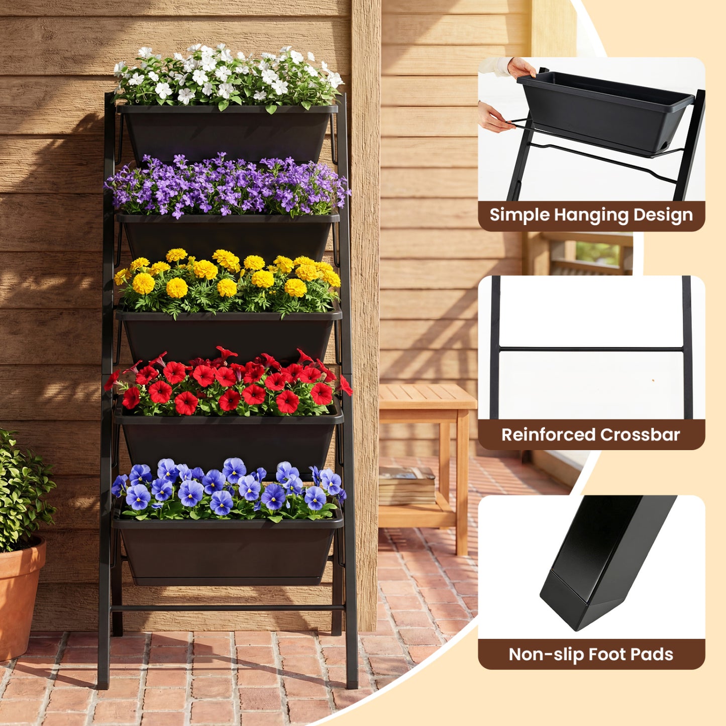 5-Tier Vertical Raised Garden Bed, With Drainage Holes, Black Raised Garden Beds at Gallery Canada