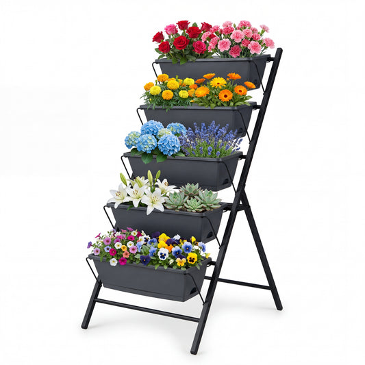 5-Tier Vertical Garden Bed With Drainage, Removable Trays, Black Raised Garden Beds Black at Gallery Canada