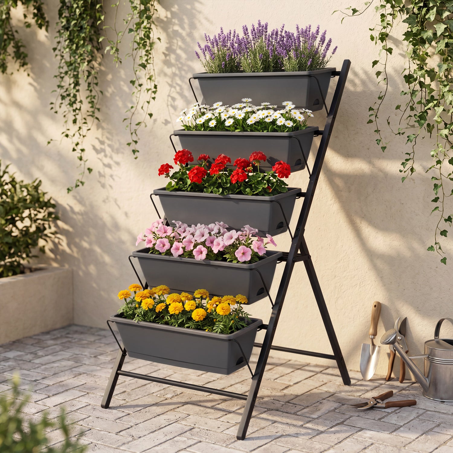 5-Tier Vertical Garden Bed With Drainage, Removable Trays, Black Raised Garden Beds at Gallery Canada