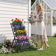 5-Tier Vertical Garden Bed With Drainage, Removable Trays, Black