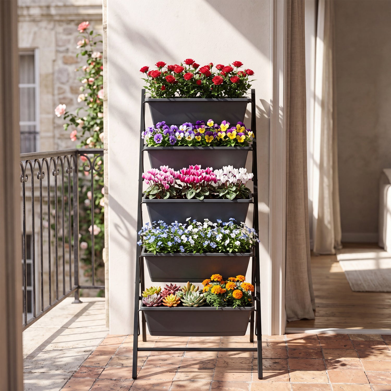 5-Tier Vertical Garden Bed With Drainage, Removable Trays, Black Raised Garden Beds at Gallery Canada