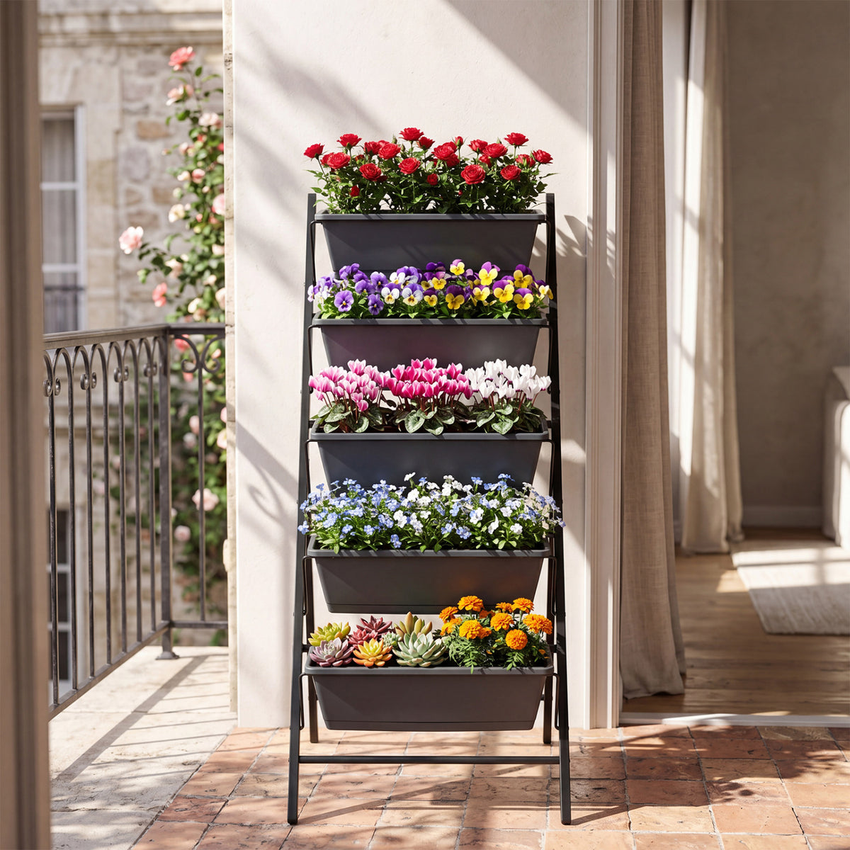 5-Tier Vertical Garden Bed With Drainage, Removable Trays, Black Raised Garden Beds at Gallery Canada