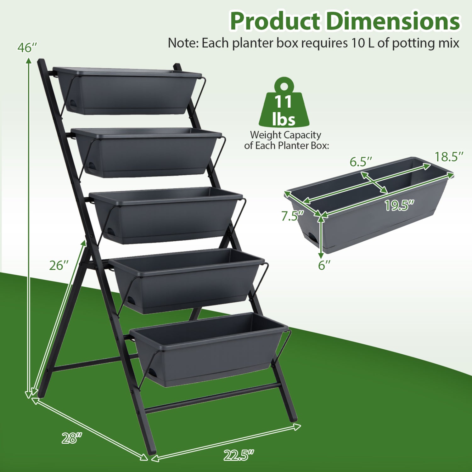 5-Tier Vertical Garden Bed With Drainage, Removable Trays, Black Raised Garden Beds at Gallery Canada