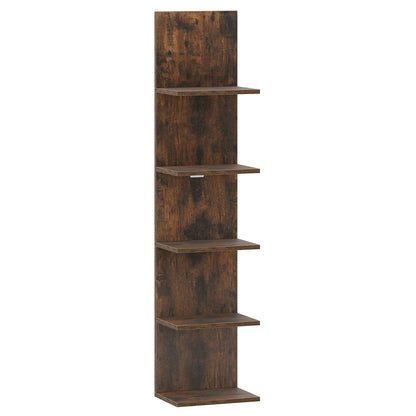 5-Tier Wall Mounted Shelf Unit with Wood Grain, Rustic Brown Bookcases at Gallery Canada