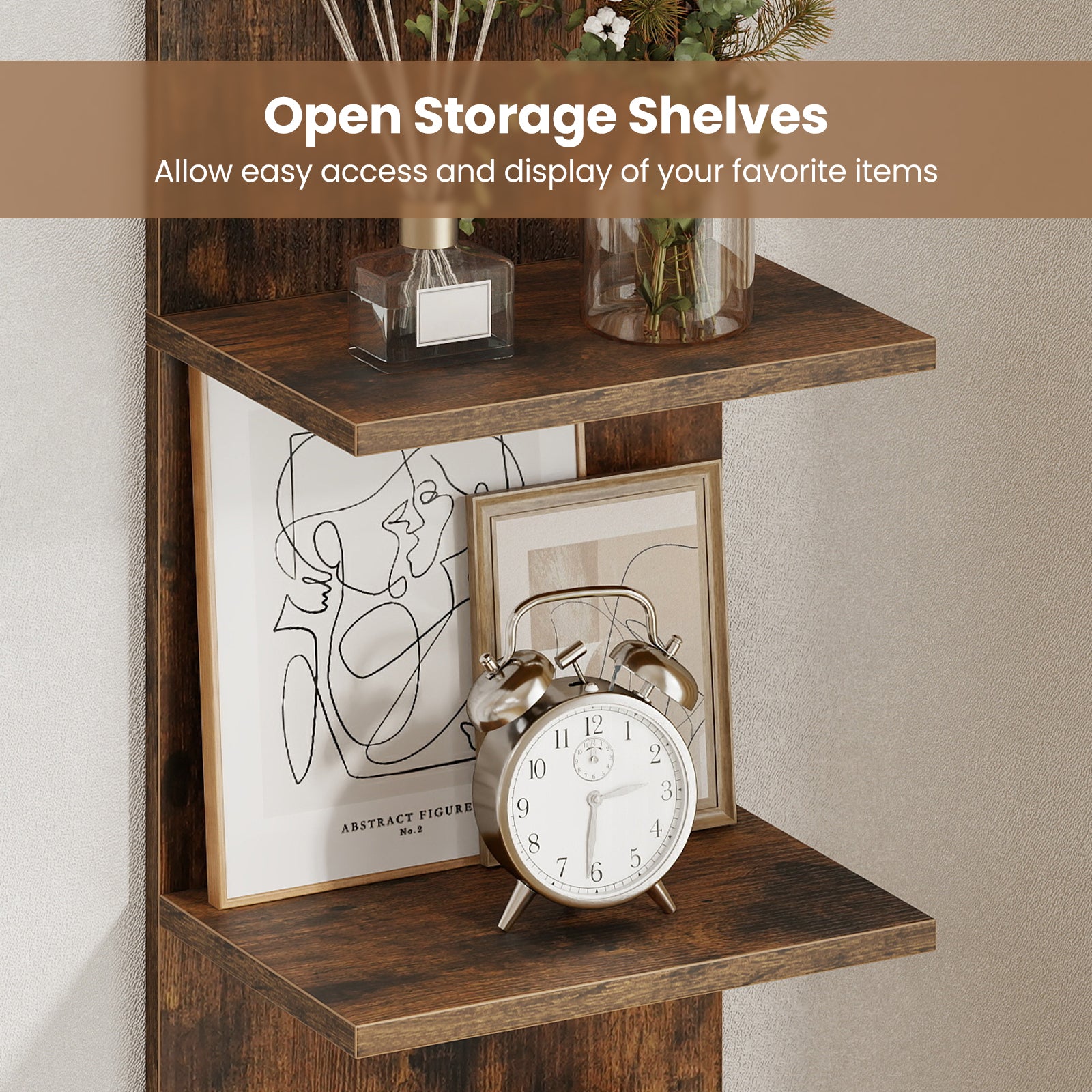 5-Tier Wall Mounted Shelf Unit with Wood Grain, Rustic Brown Bookcases at Gallery Canada