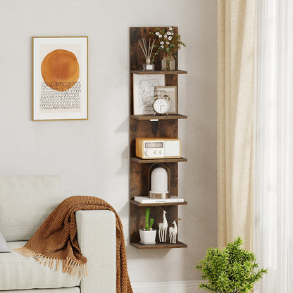 5-Tier Wall Mounted Shelf Unit with Wood Grain, Rustic Brown Bookcases at Gallery Canada