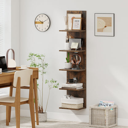 5-Tier Wall Mounted Shelf Unit with Wood Grain, Rustic Brown Bookcases at Gallery Canada