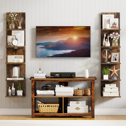 5-Tier Wall Mounted Shelf Unit with Wood Grain, Rustic Brown Bookcases at Gallery Canada