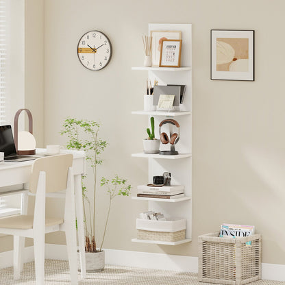 5-Tier Wall Mounted Shelf Unit, Wood Grain, White Bookcases at Gallery Canada