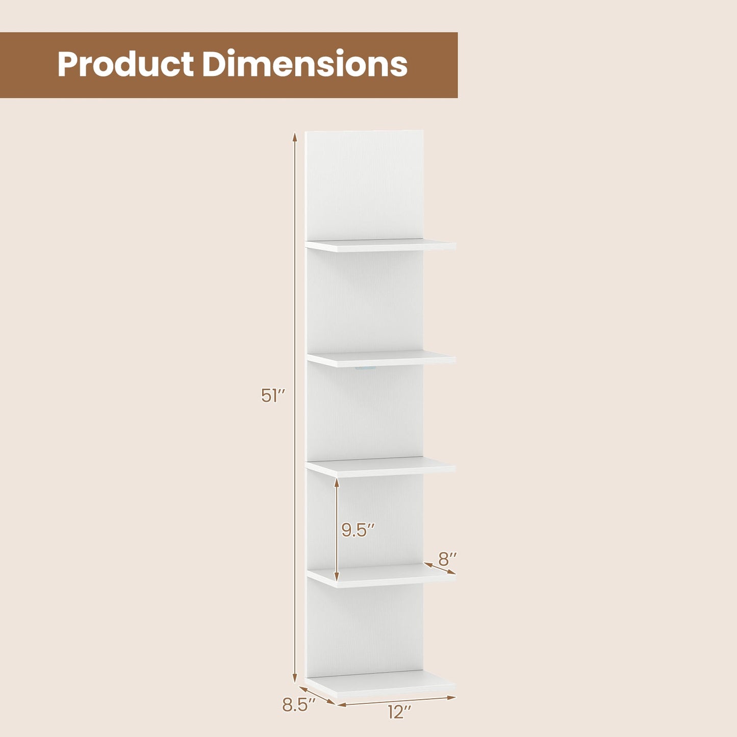 5-Tier Wall Mounted Shelf Unit, Wood Grain, White Bookcases at Gallery Canada