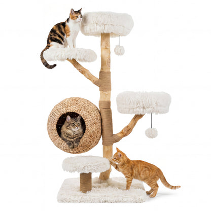 5-Tier Wooden Cat Tree, Woven Condo, Plush Perches, Jute Posts, White Cat Trees Condos & Scratchers at Gallery Canada