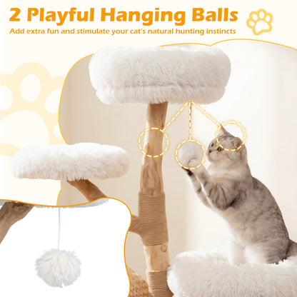 5-Tier Wooden Cat Tree, Woven Condo, Plush Perches, Jute Posts, White Cat Trees Condos & Scratchers at Gallery Canada