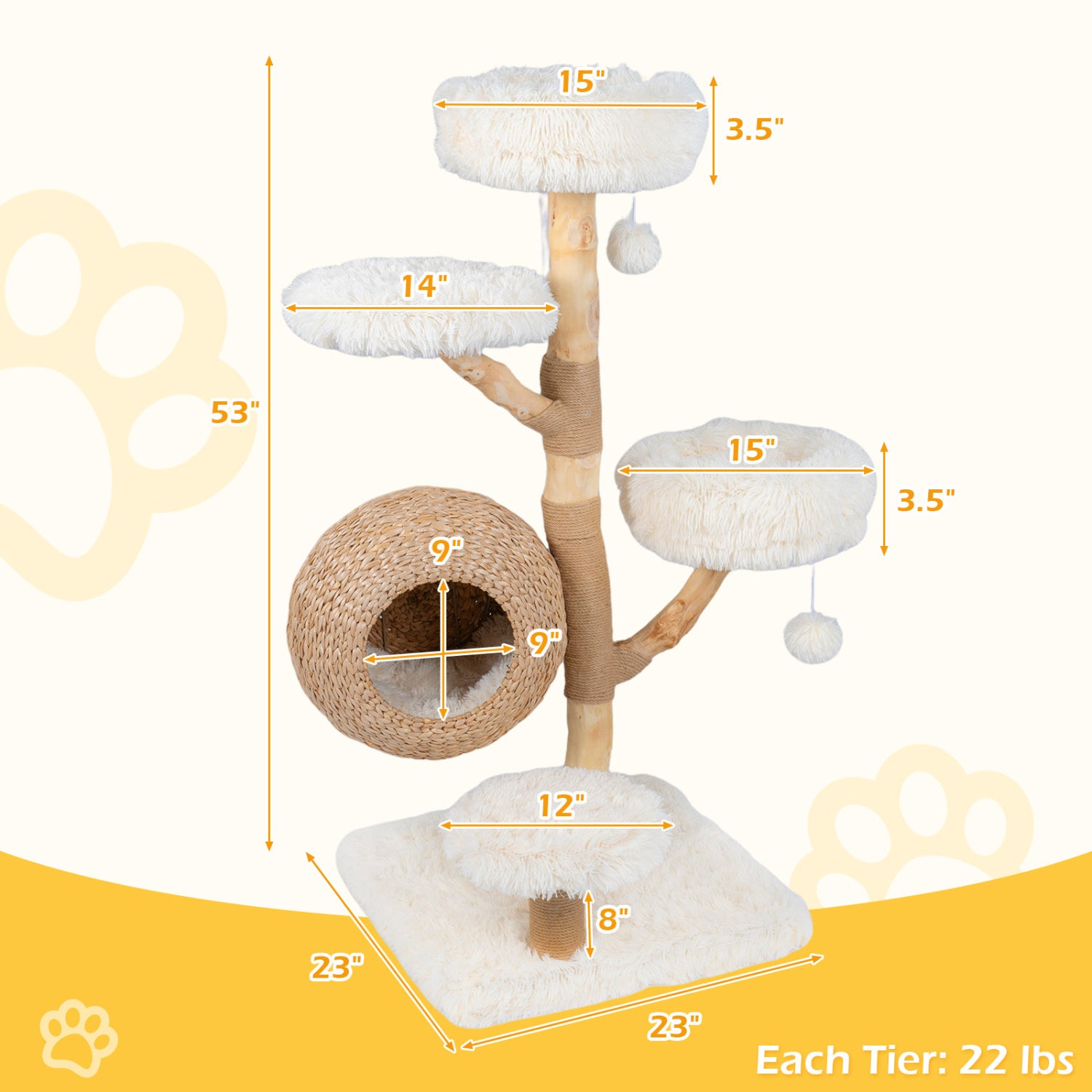 5-Tier Wooden Cat Tree, Woven Condo, Plush Perches, Jute Posts, White Cat Trees Condos & Scratchers at Gallery Canada