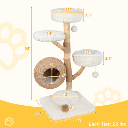 5-Tier Wooden Cat Tree, Woven Condo, Plush Perches, Jute Posts, White Cat Trees Condos & Scratchers at Gallery Canada