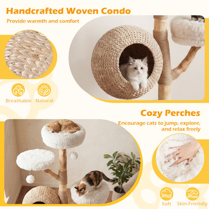 5-Tier Wooden Cat Tree, Woven Condo, Plush Perches, Jute Posts, White Cat Trees Condos & Scratchers at Gallery Canada