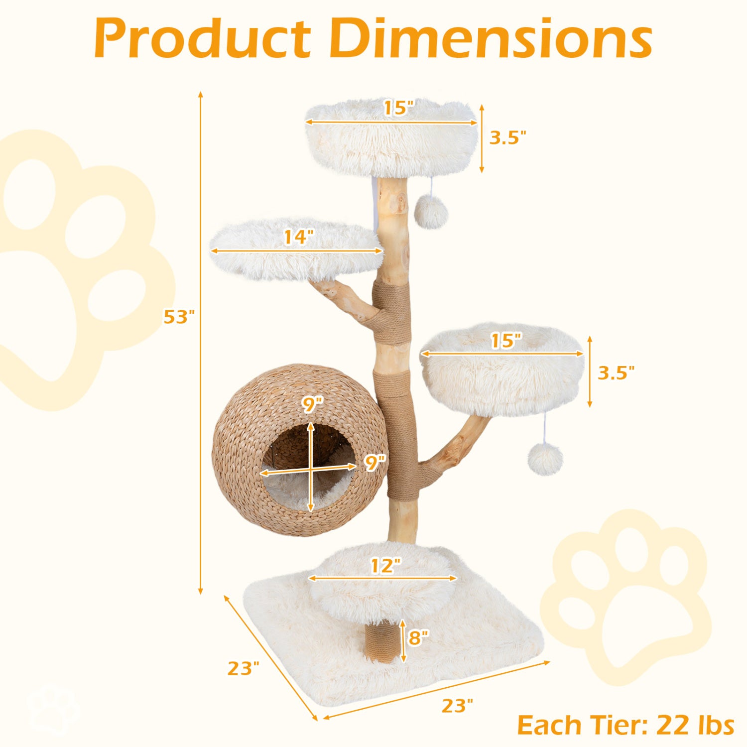 5-Tier Wooden Cat Tree, Woven Condo, Plush Perches, Jute Posts, White Cat Trees Condos & Scratchers at Gallery Canada