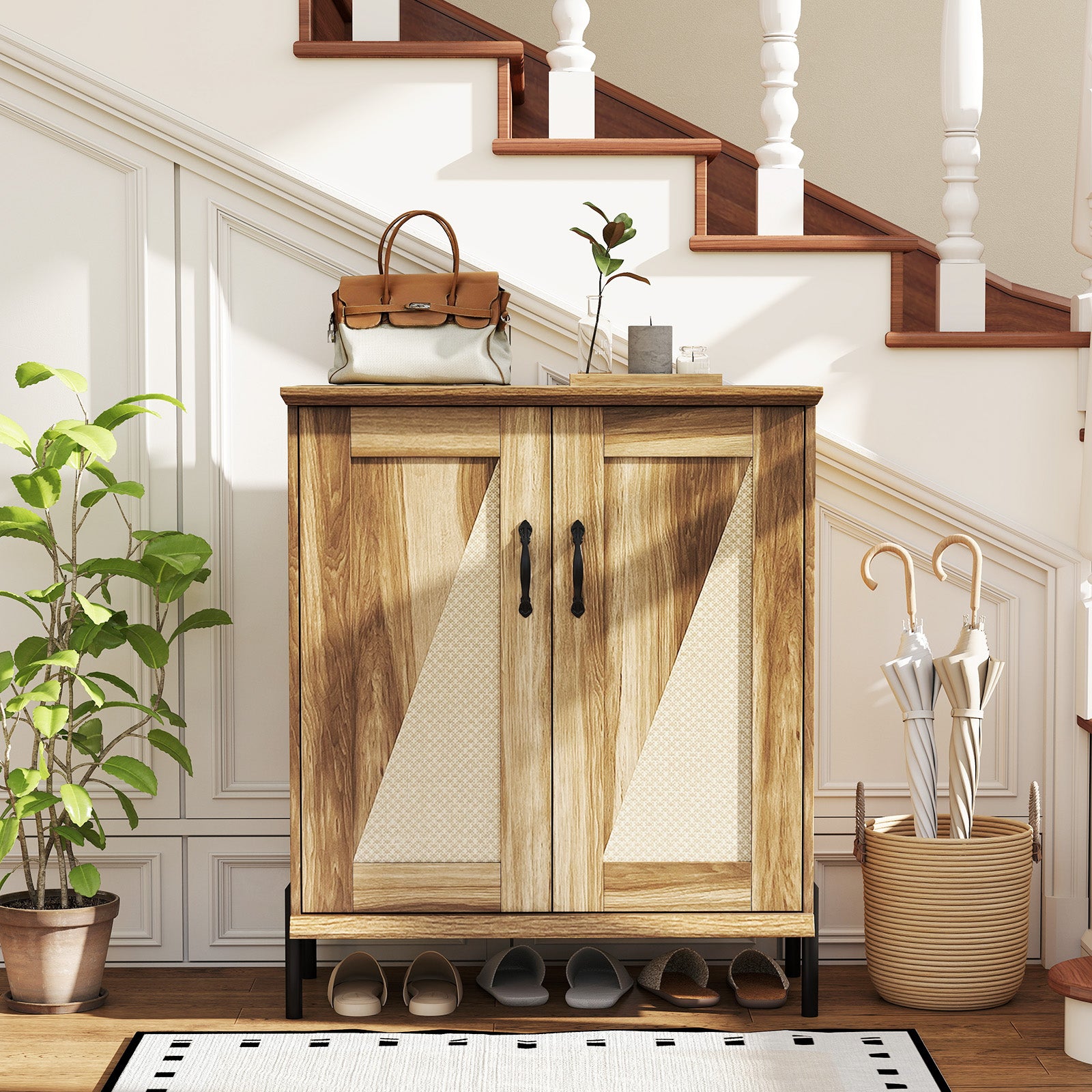 5-Tier Wooden Shoe Cabinet, Woven Rattan Doors, Natural Shoe Racks & Storage Benches at Gallery Canada