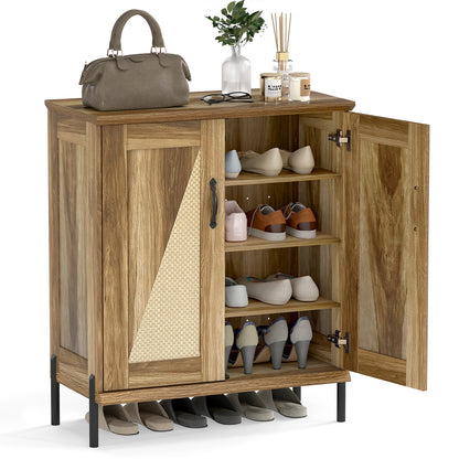 5-Tier Wooden Shoe Cabinet, Woven Rattan Doors, Natural Shoe Racks & Storage Benches at Gallery Canada