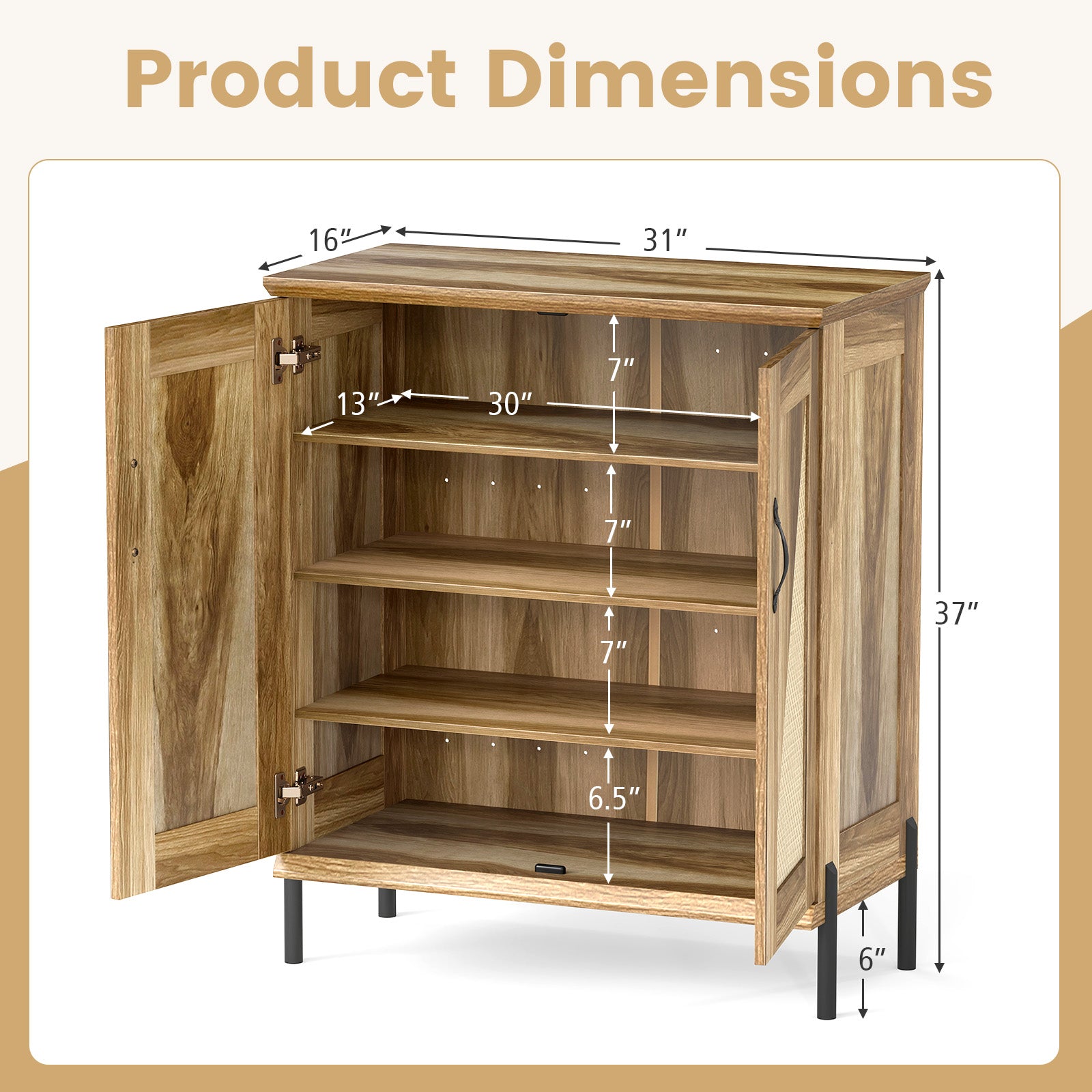 5-Tier Wooden Shoe Cabinet, Woven Rattan Doors, Natural Shoe Racks & Storage Benches at Gallery Canada