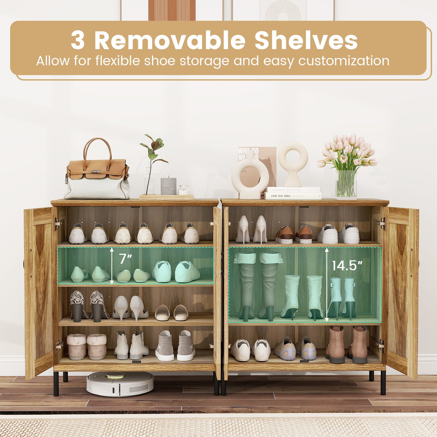 5-Tier Wooden Shoe Cabinet, Woven Rattan Doors, Natural Shoe Racks & Storage Benches at Gallery Canada