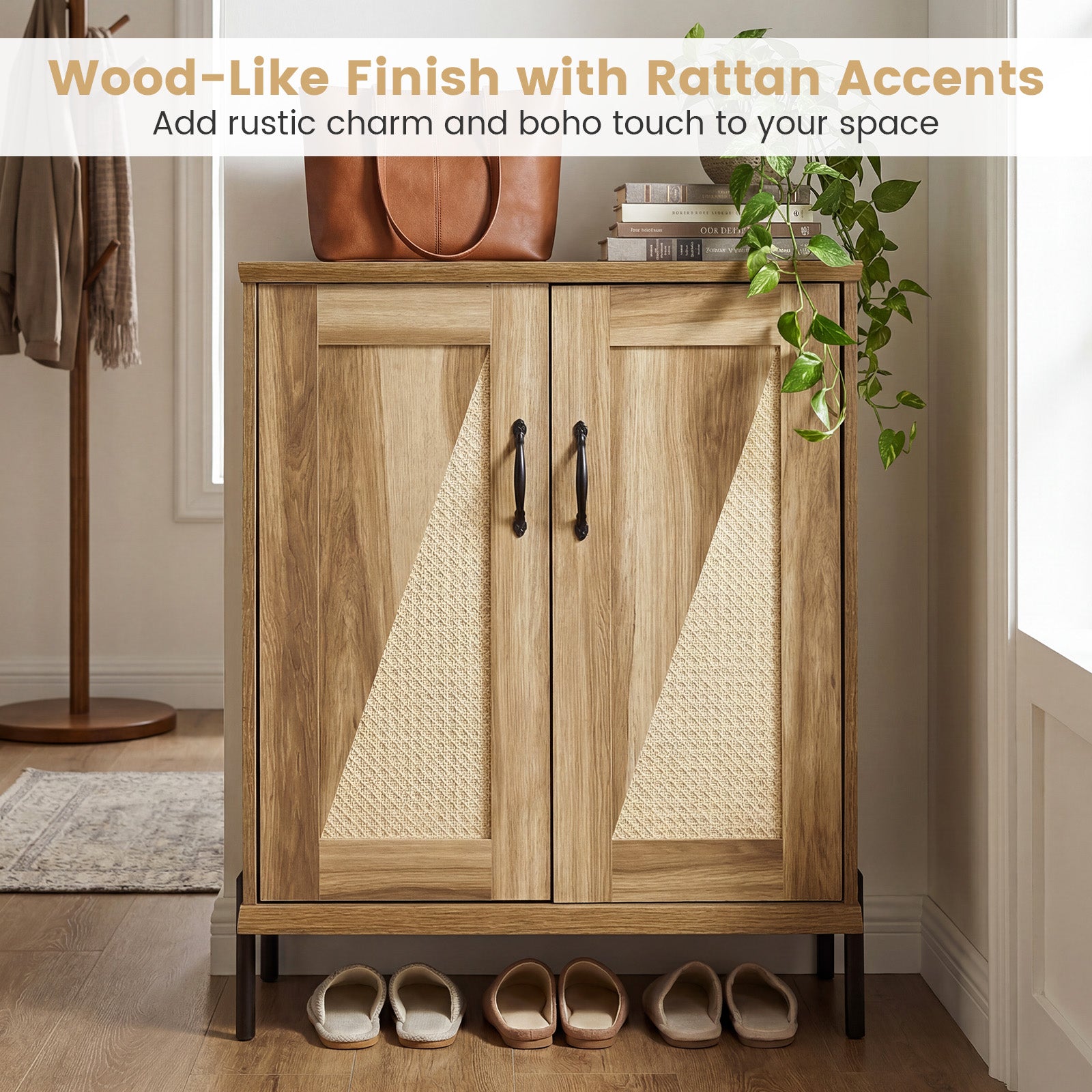 5-Tier Wooden Shoe Cabinet, Woven Rattan Doors, Natural Shoe Racks & Storage Benches at Gallery Canada