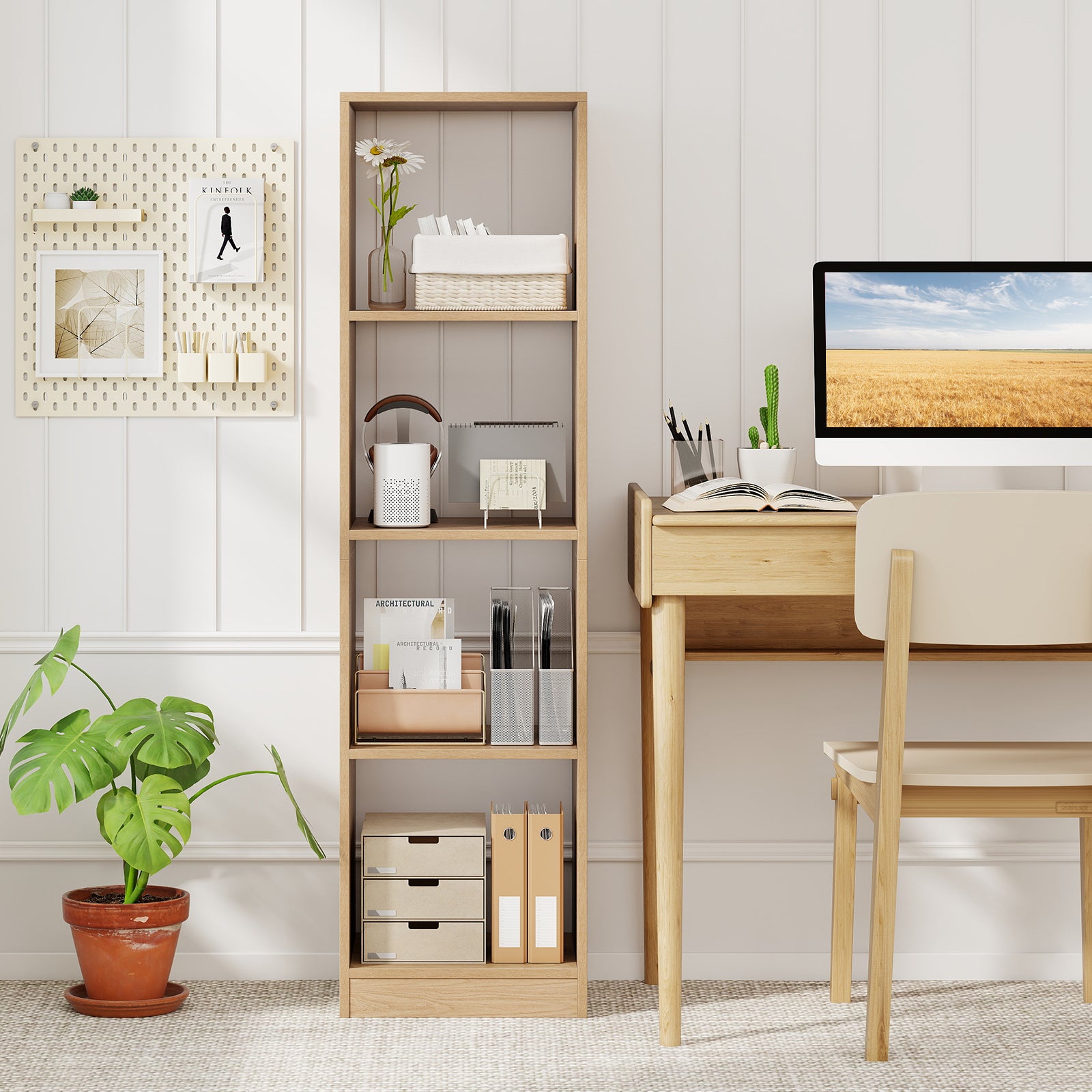 5-Tier 4-Cube Narrow Bookshelf, Anti-Tipping Kits, Natural Bookcases at Gallery Canada