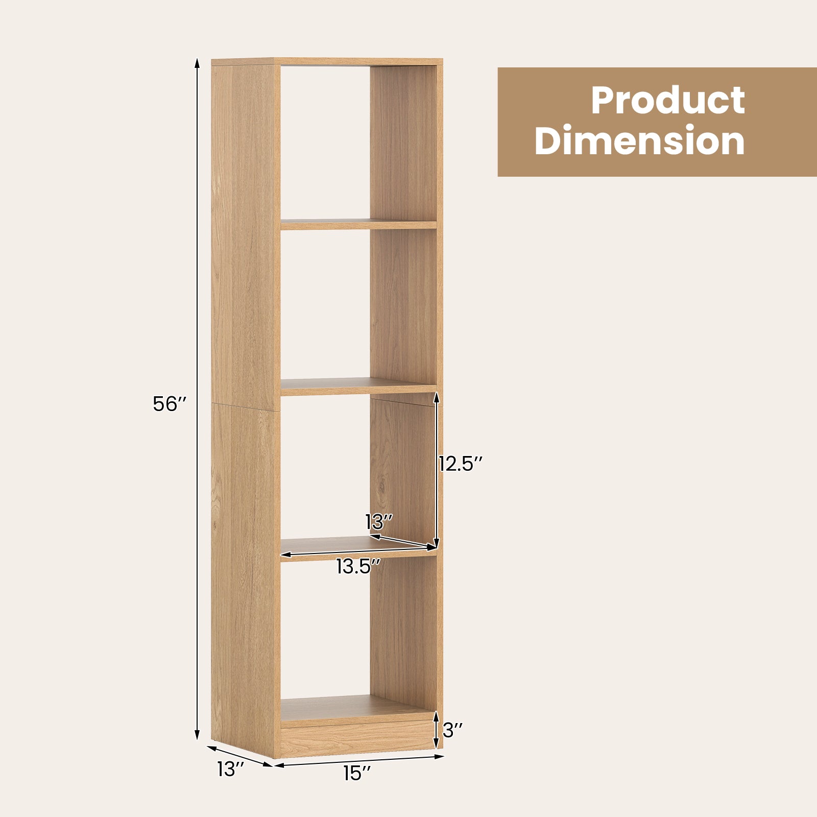 5-Tier 4-Cube Narrow Bookshelf, Anti-Tipping Kits, Natural Bookcases at Gallery Canada