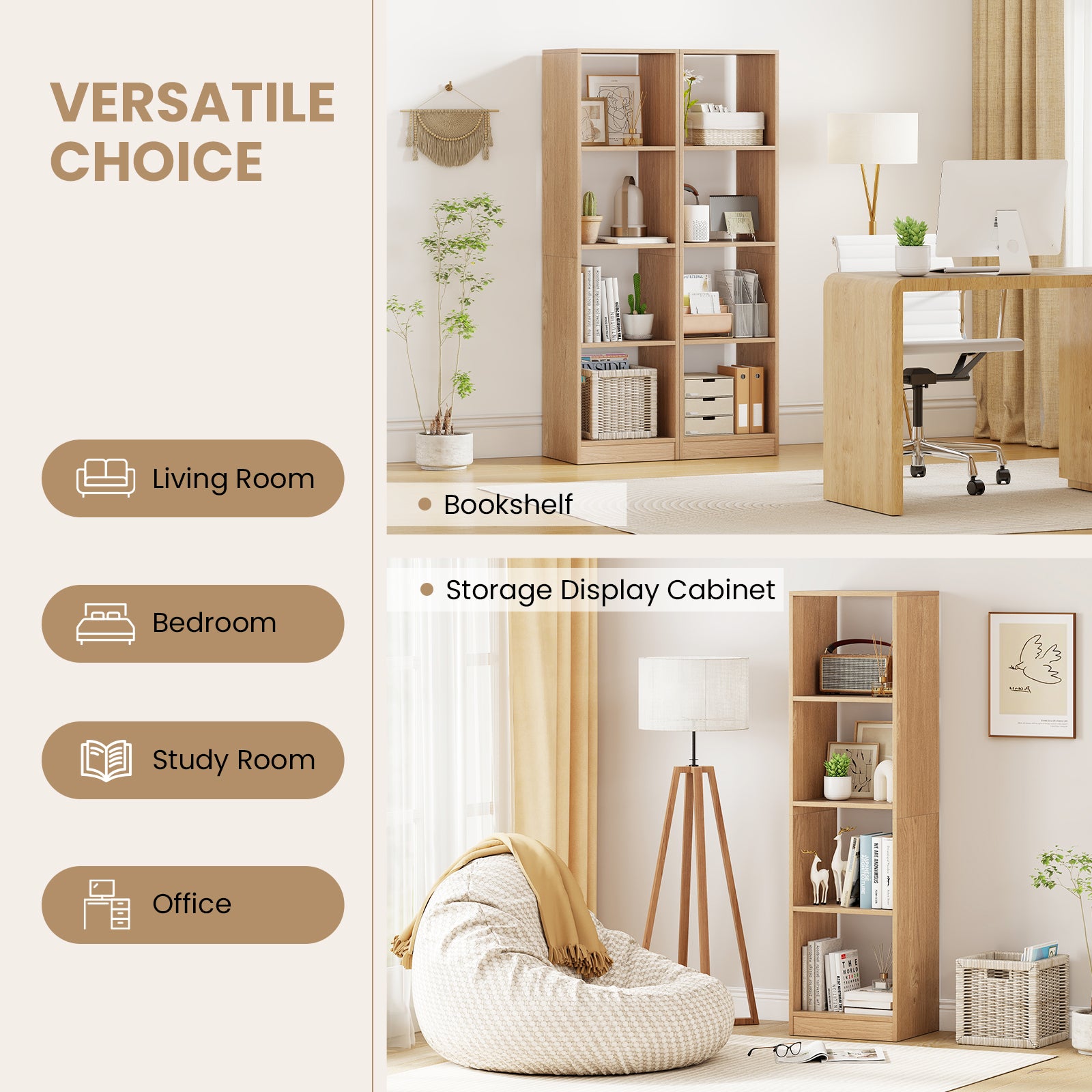 5-Tier 4-Cube Narrow Bookshelf, Anti-Tipping Kits, Natural Bookcases at Gallery Canada