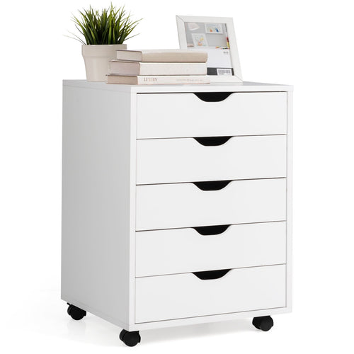 5 Drawer Mobile Lateral Filing Storage Home Office Floor Cabinet with Wheels, White