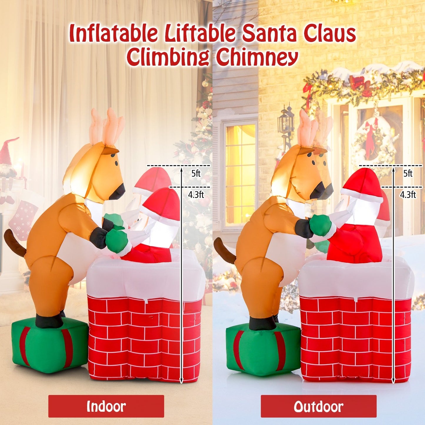 5 Feet Inflatable Liftable Santa Claus Climbing Chimney - Gallery Canada