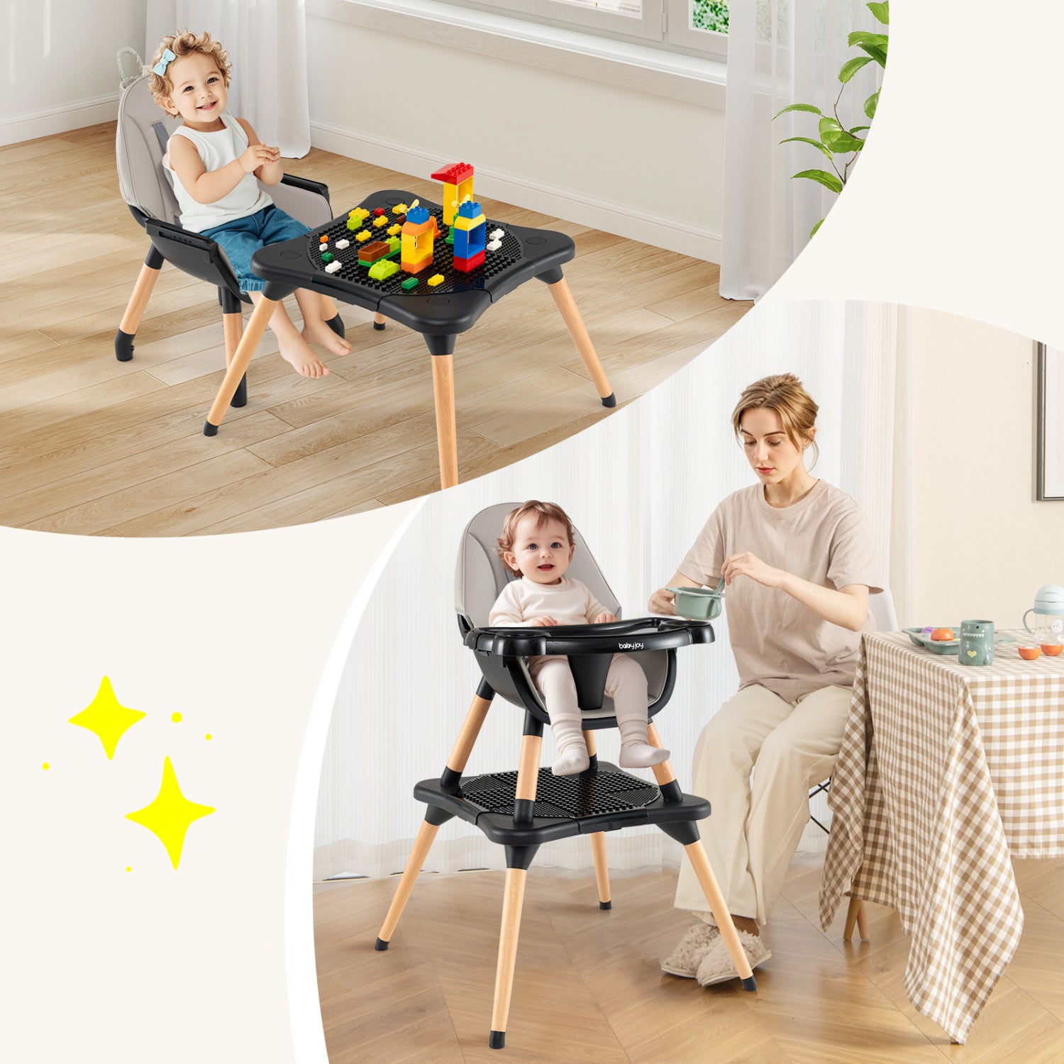 5-in-1 Baby Convertible Wooden High Chair, Detachable Tray, Black High Chairs at Gallery Canada