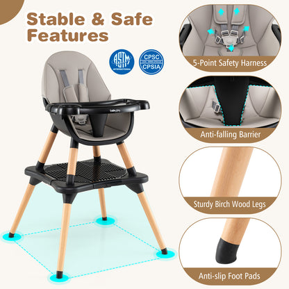 5-in-1 Baby Convertible Wooden High Chair, Detachable Tray, Black High Chairs at Gallery Canada