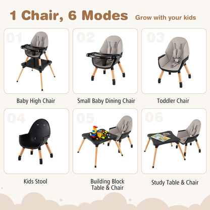 5-in-1 Baby Convertible Wooden High Chair, Detachable Tray, Black High Chairs at Gallery Canada