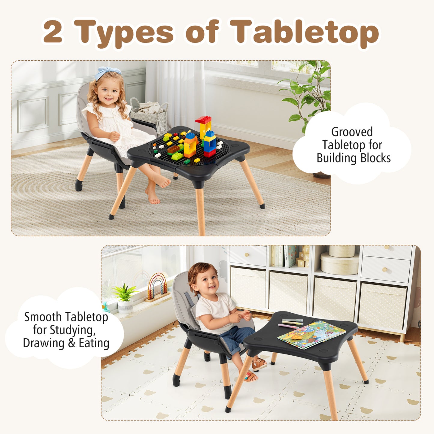 5-in-1 Baby Convertible Wooden High Chair, Detachable Tray, Black High Chairs at Gallery Canada