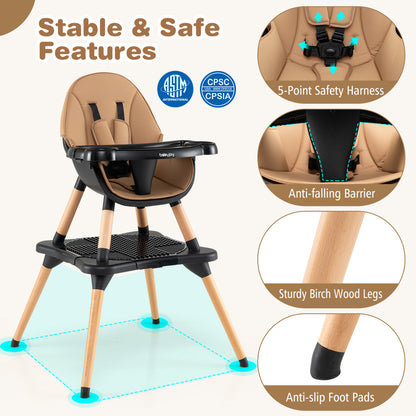 5-In-1 Convertible Wooden High Chair, Detachable Tray, Light Brown High Chairs at Gallery Canada