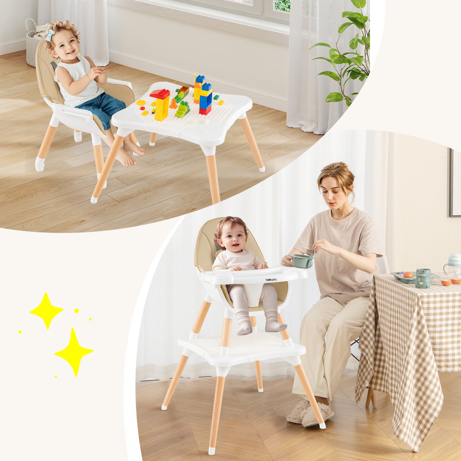 5-In-1 Convertible Wooden High Chair, Beige High Chairs at Gallery Canada