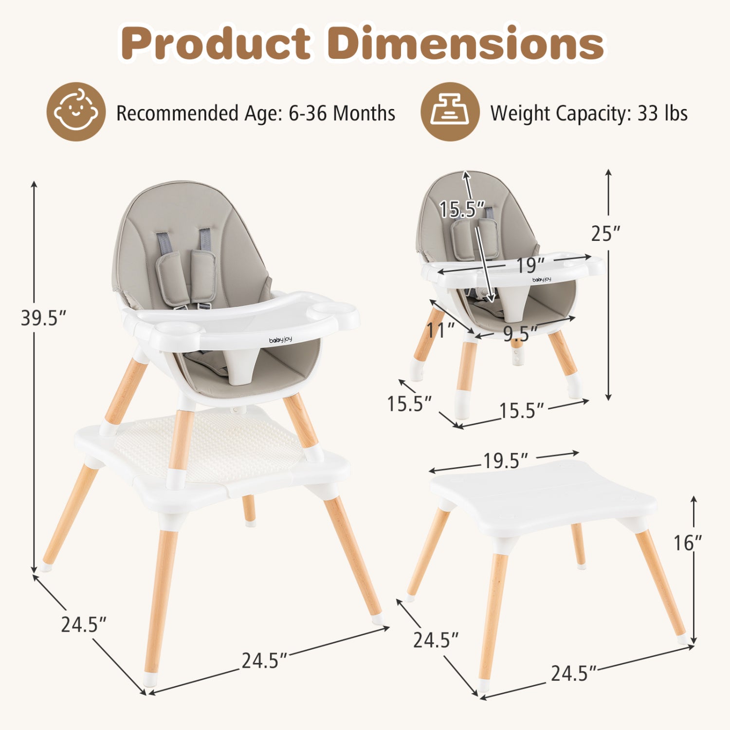 5-In-1 Baby Wooden Convertible High Chair, Gray High Chairs at Gallery Canada