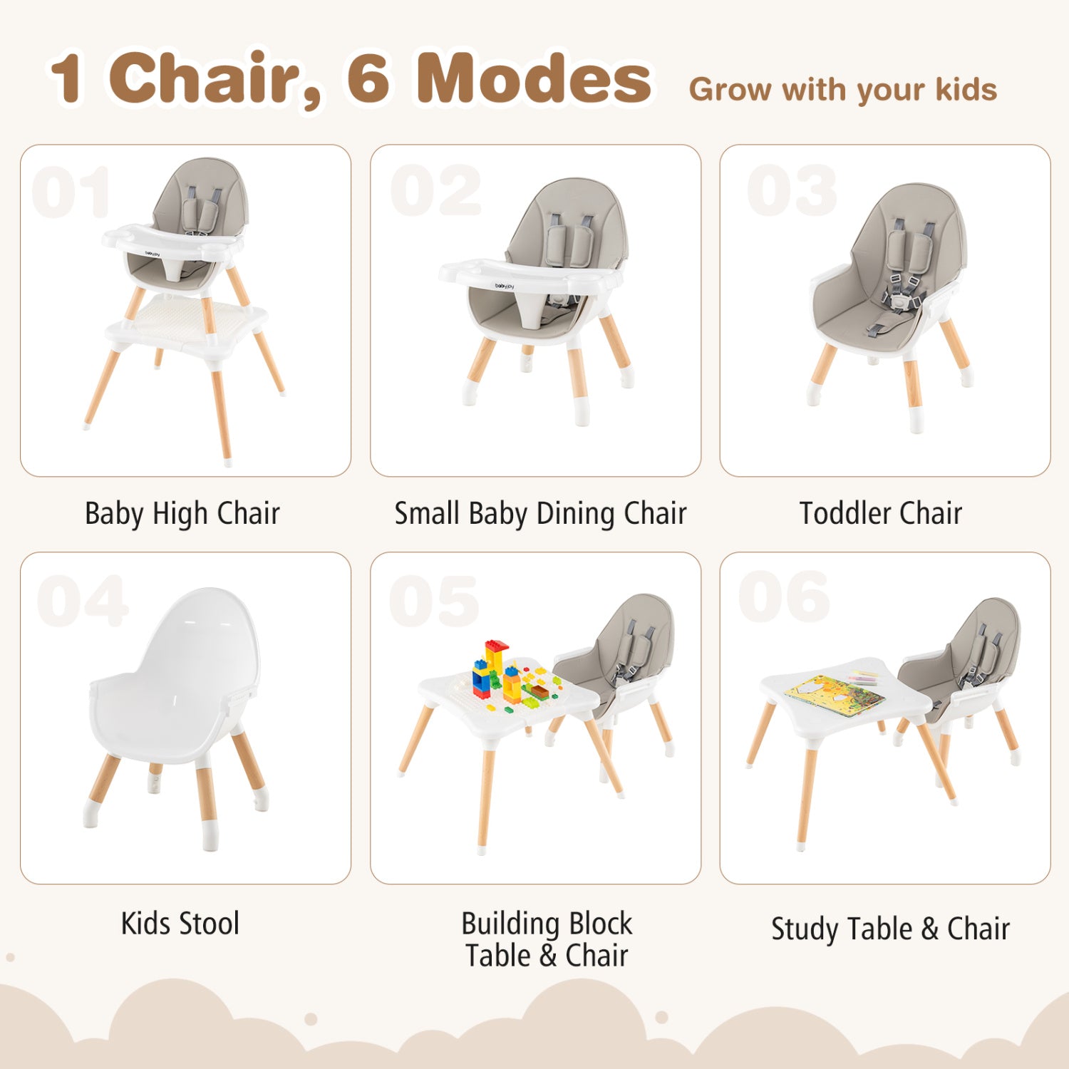 5-In-1 Baby Wooden Convertible High Chair, Gray High Chairs at Gallery Canada